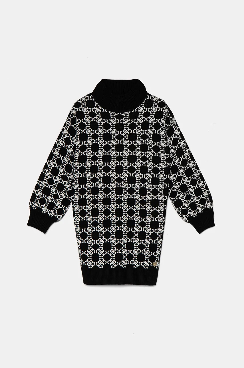 Levně Dětské šaty s příměsí vlny Guess černá barva, mini, oversize, J4BK04 Z3K10