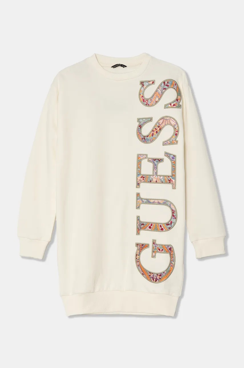 

Детска памучна рокля Guess в бежово къса със стандартна кройка J4BK05 KAX73, Бежов