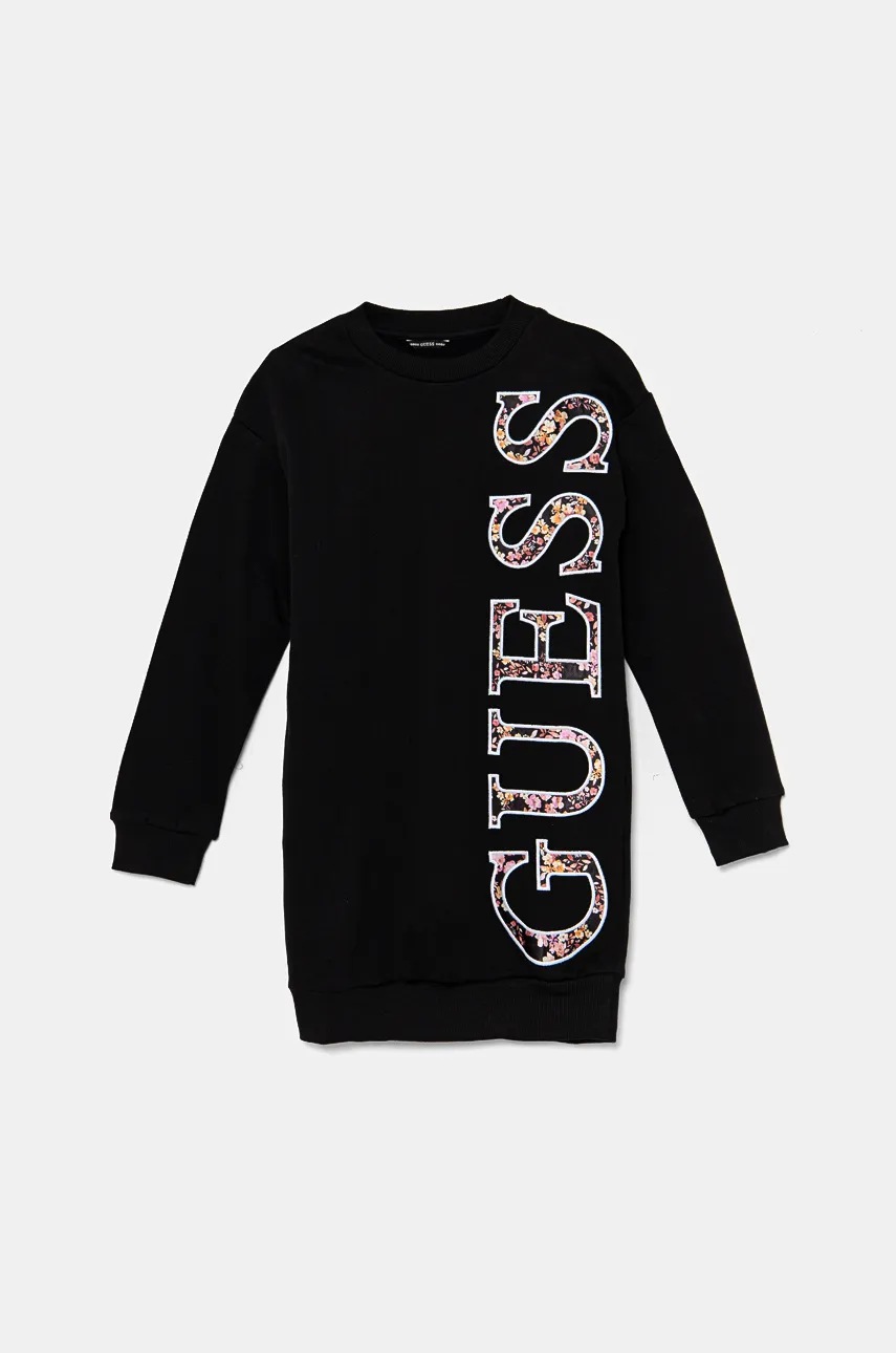 

Детска памучна рокля Guess в черно къса със стандартна кройка J4BK05 KAX73, Черен