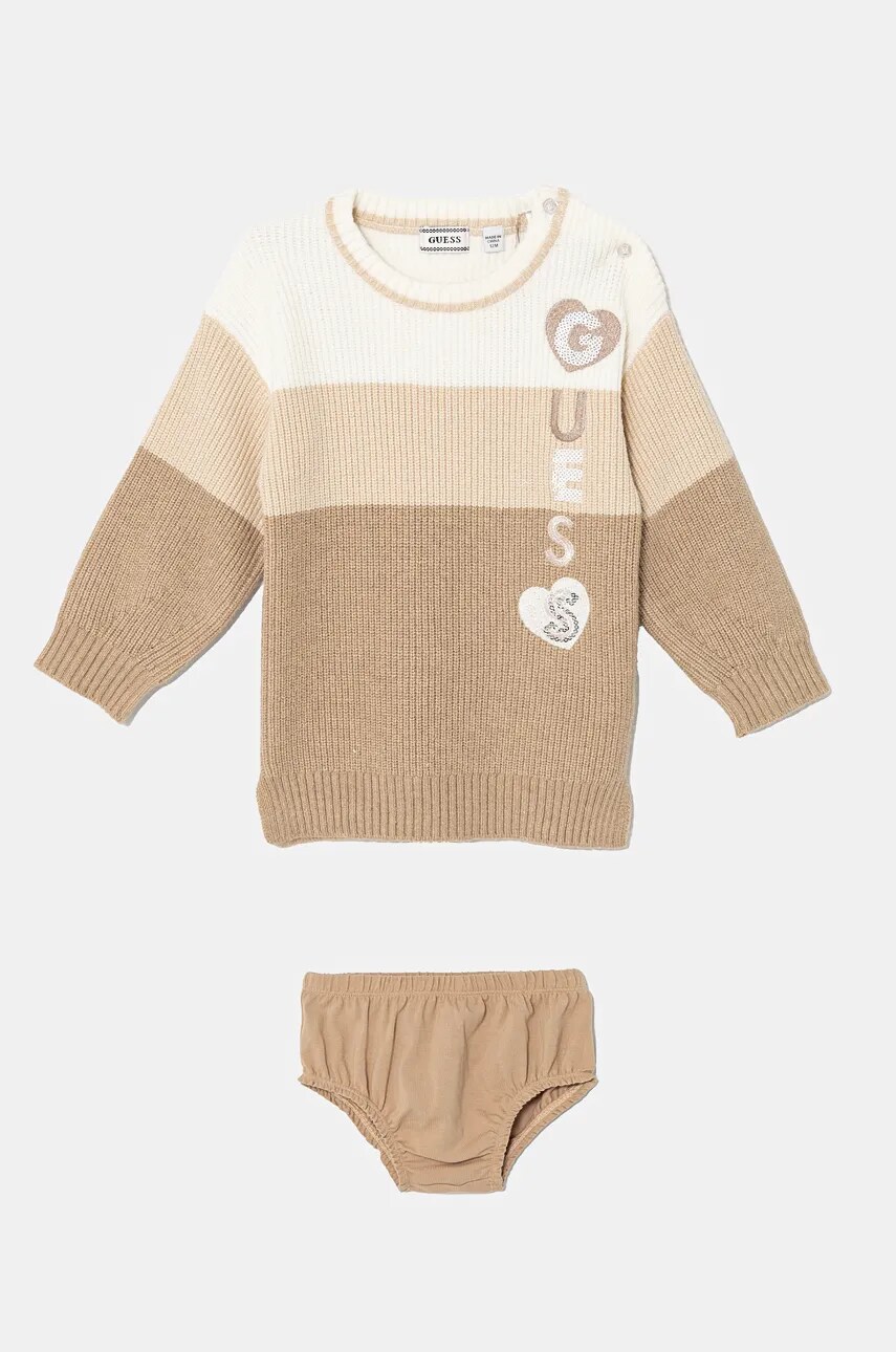 Levně Kojenecké šaty Guess hnědá barva, mini, oversize, A4BK09 Z3FU0