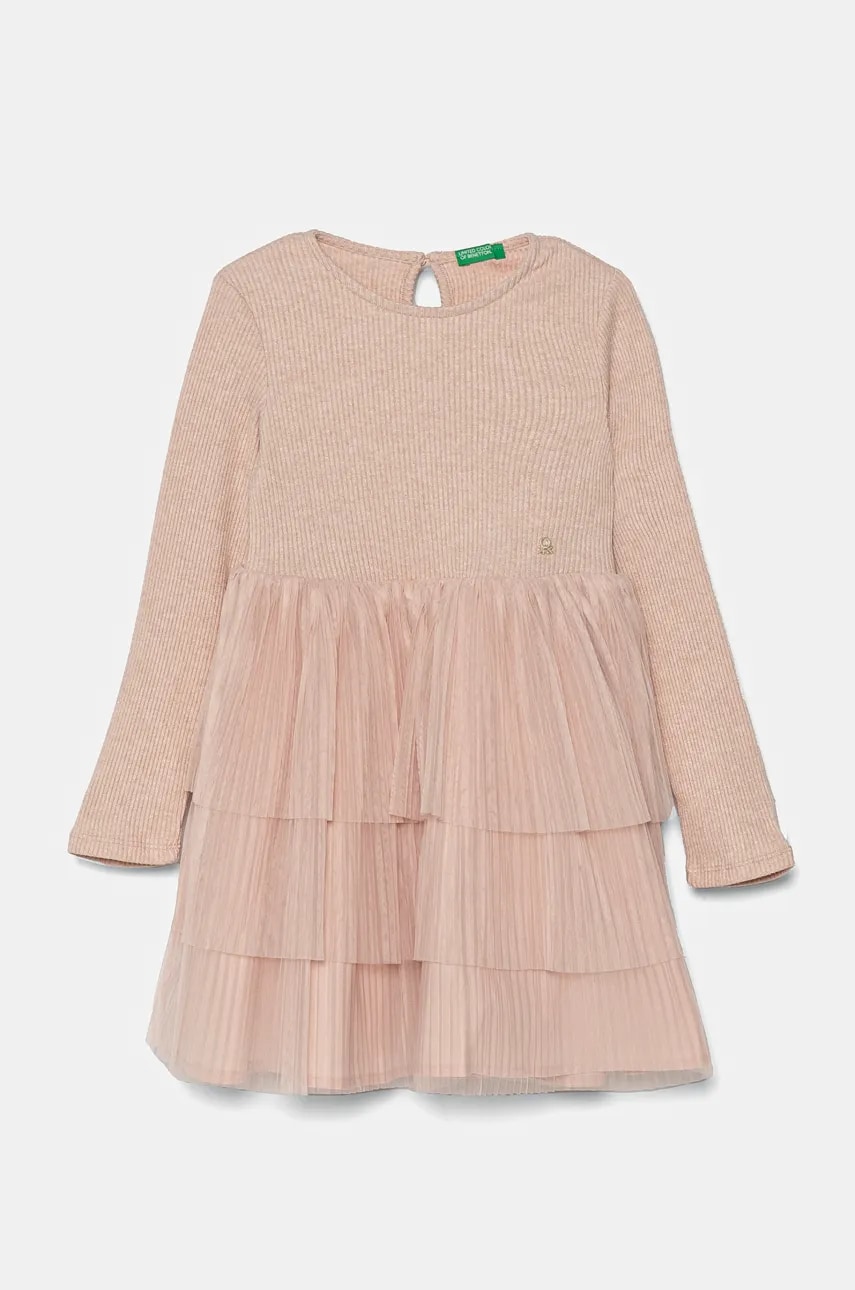 United Colors of Benetton rochie fete culoarea roz, midi, evazati, 4TQFGV022 United Colors of Benetton rochie fete culoarea roz, midi, evazati, 4TQFGV022