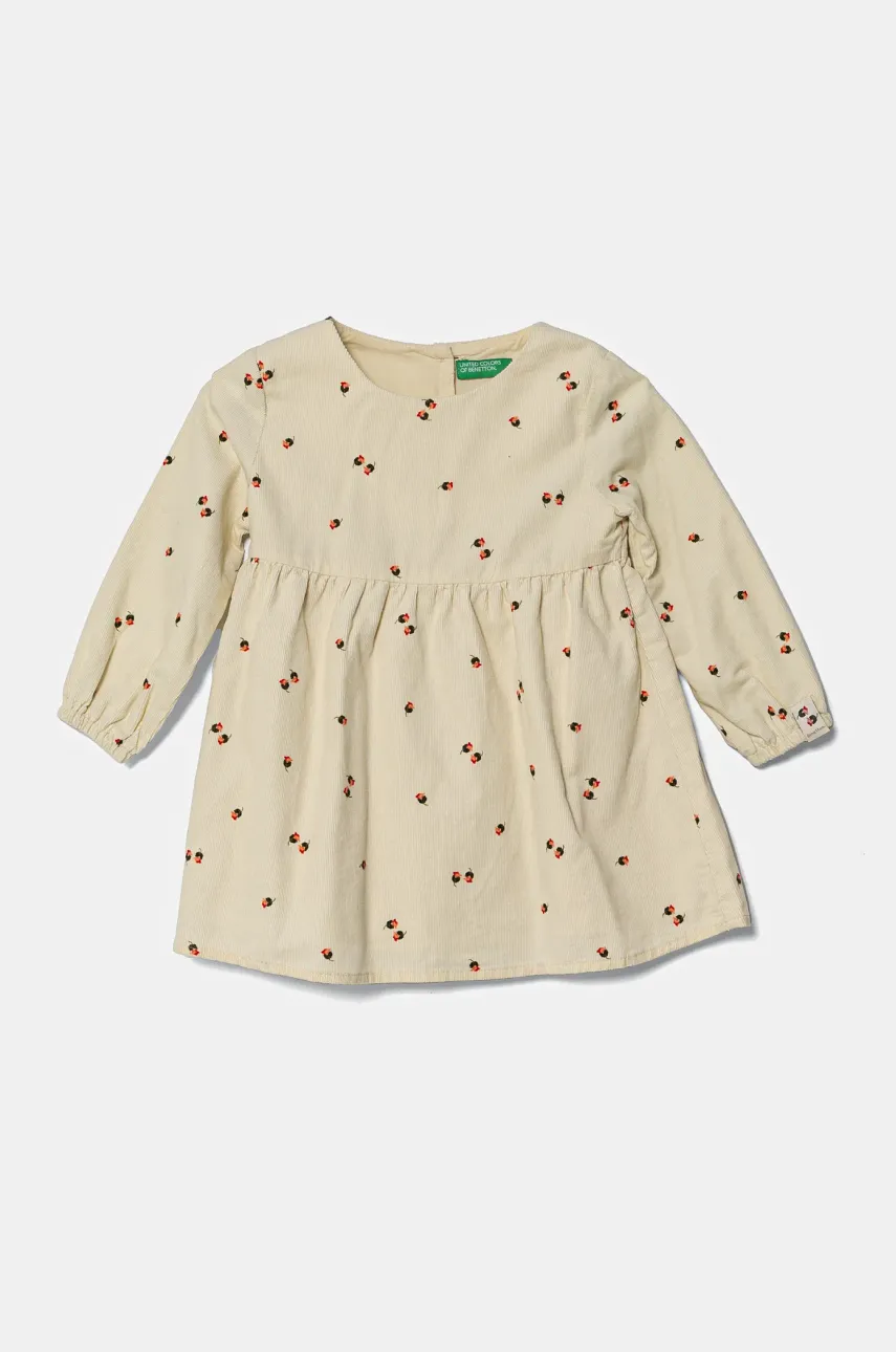 United Colors of Benetton rochie de catifea pentru copii culoarea bej, mini, evazată, 40CYGV020 United Colors of Benetton rochie de catifea pentru copii culoarea bej, mini, evazată, 40CYGV020