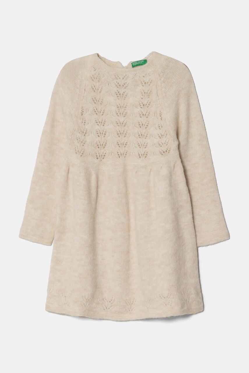 United Colors of Benetton rochie din amestec de lână pentru copii culoarea bej, mini, evazati, 1055GV001 United Colors of Benetton rochie din amestec de lână pentru copii culoarea bej, mini, evazati, 1055GV001
