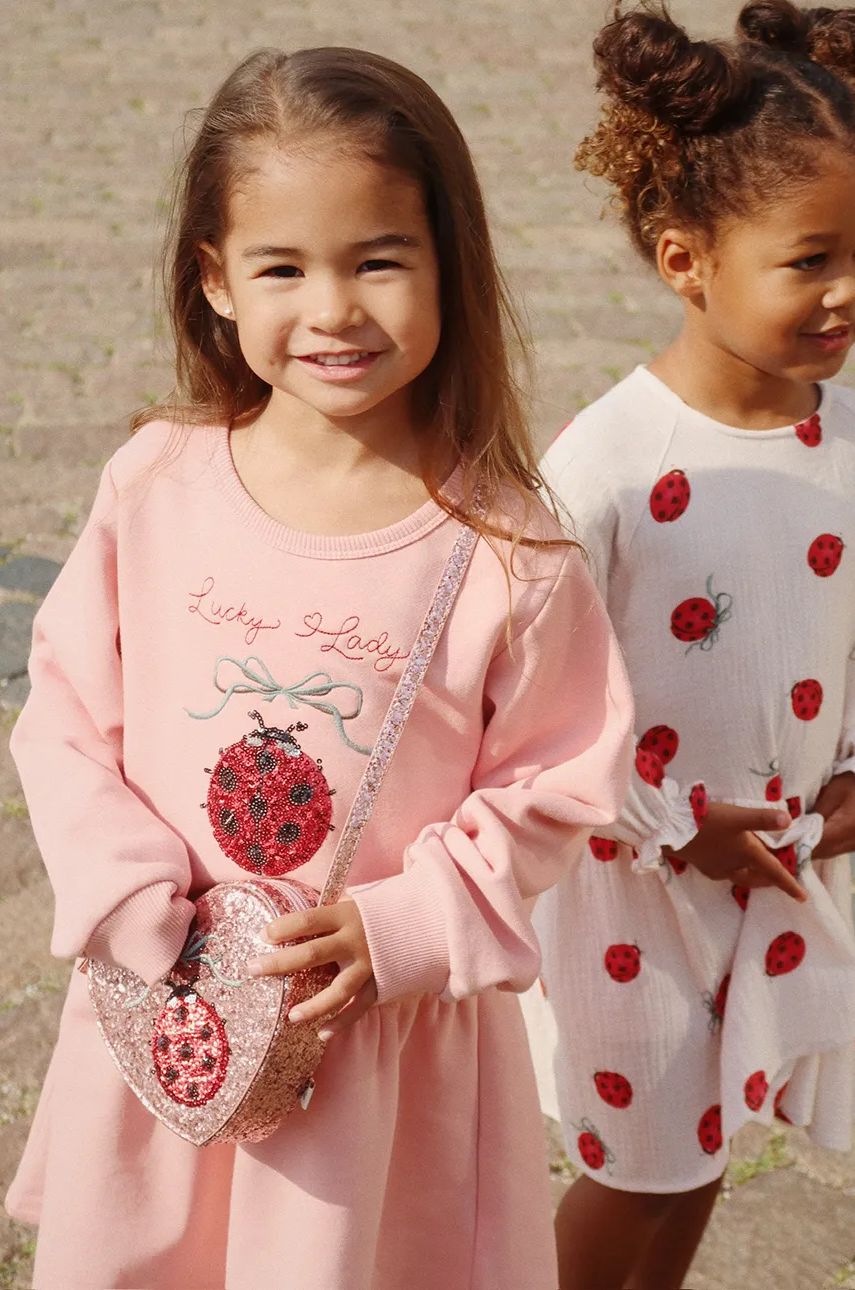 Konges Sløjd rochie LOU LADYBUG GLITTER DRESS culoarea roz, mini, evazati, KS102205