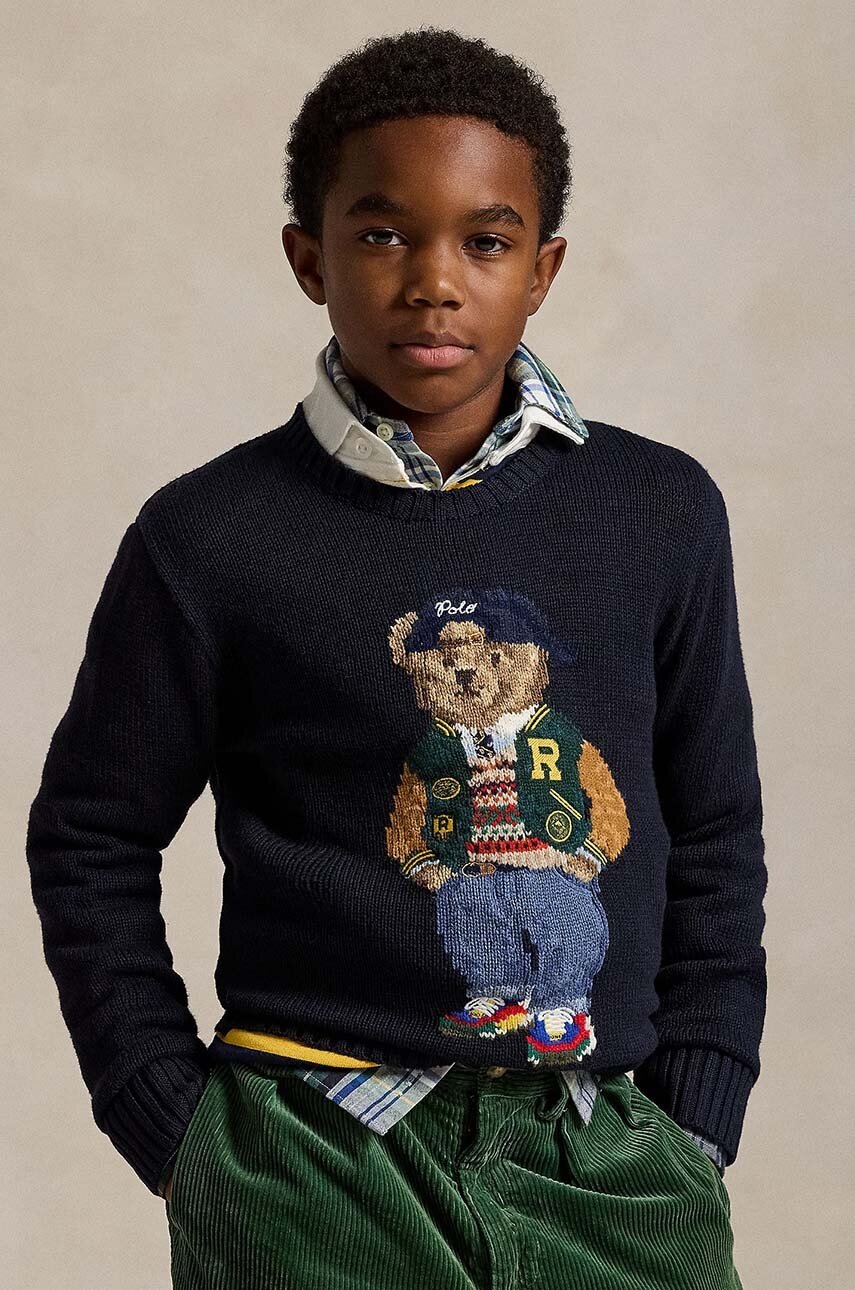 

Детски памучен пуловер Polo Ralph Lauren в тъмносиньо 323951154001, Тъмносин