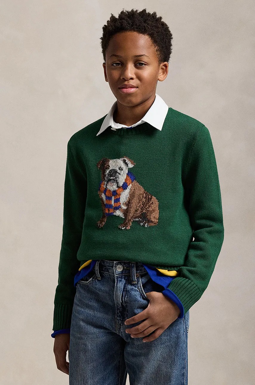 

Детски памучен пуловер Polo Ralph Lauren в зелено 323951156001, Зелен