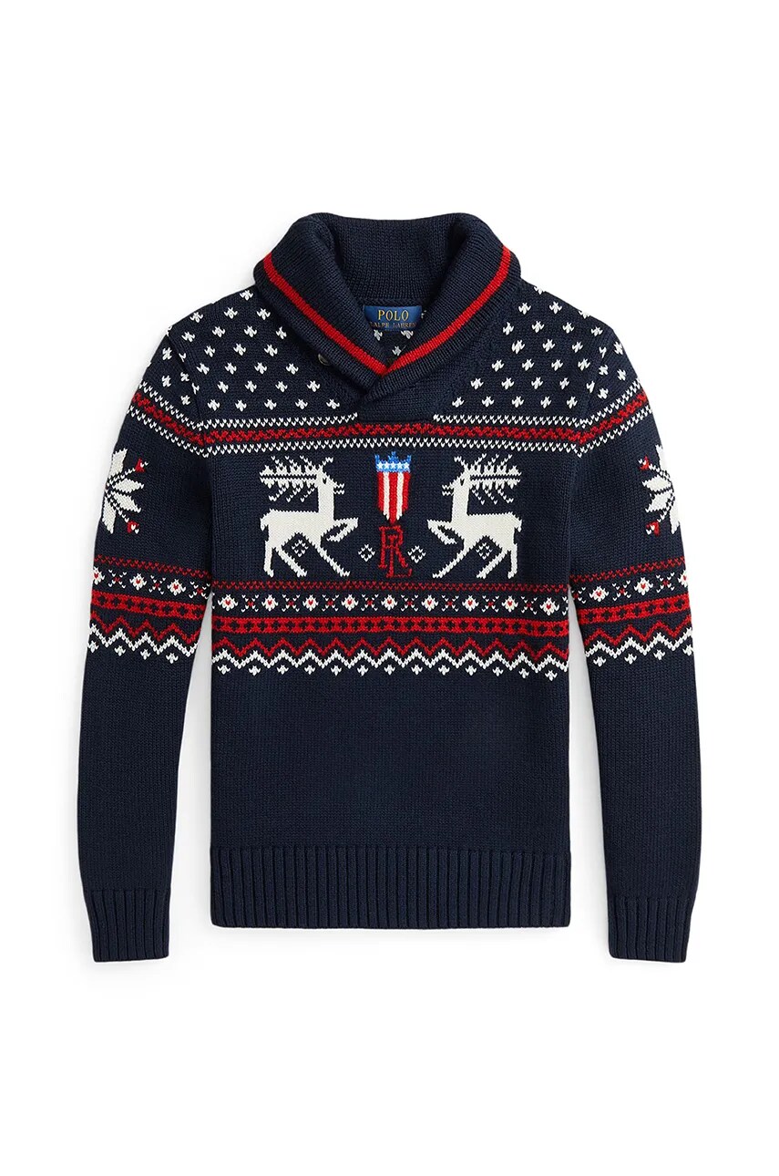 Levně Dětský svetr s příměsí vlny Polo Ralph Lauren tmavomodrá barva, 323951375001