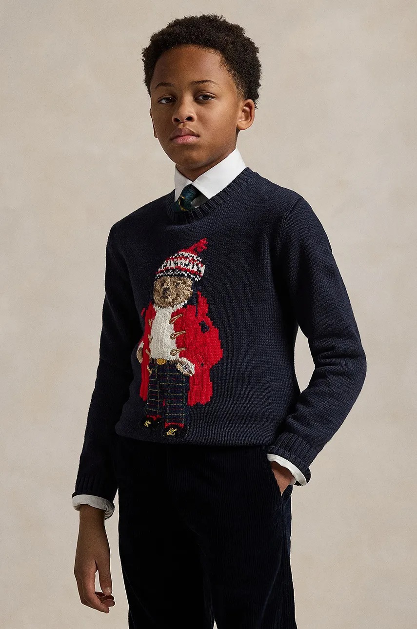 

Детски памучен пуловер Polo Ralph Lauren в тъмносиньо 323951416001, Тъмносин