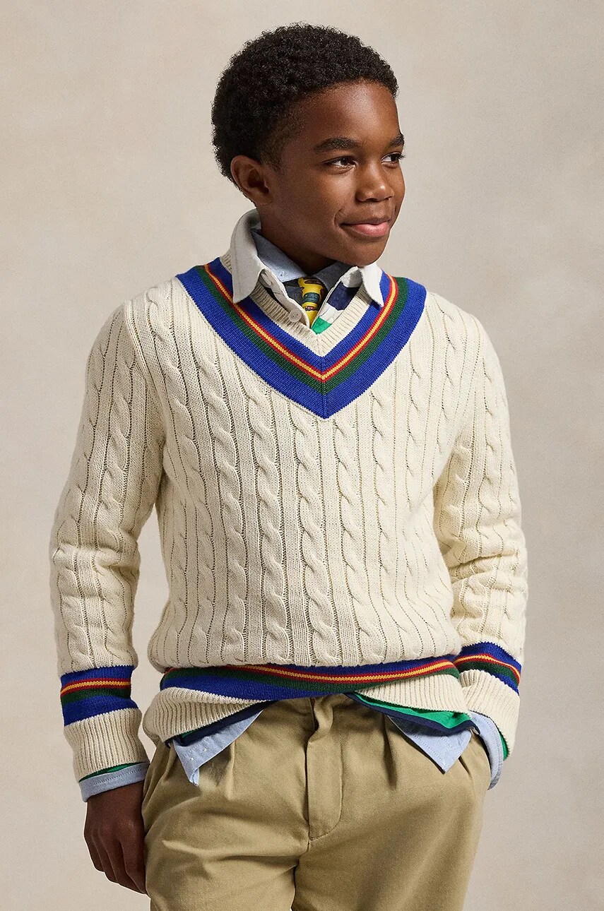 Levně Dětský bavlněný svetr Polo Ralph Lauren béžová barva, 323951447001