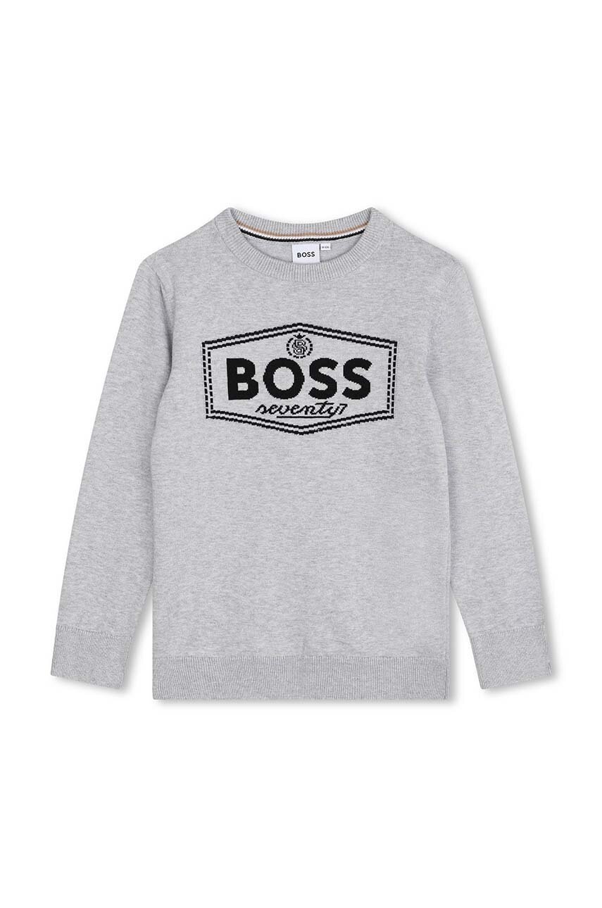 BOSS pulover de bumbac pentru copii culoarea gri, J51182