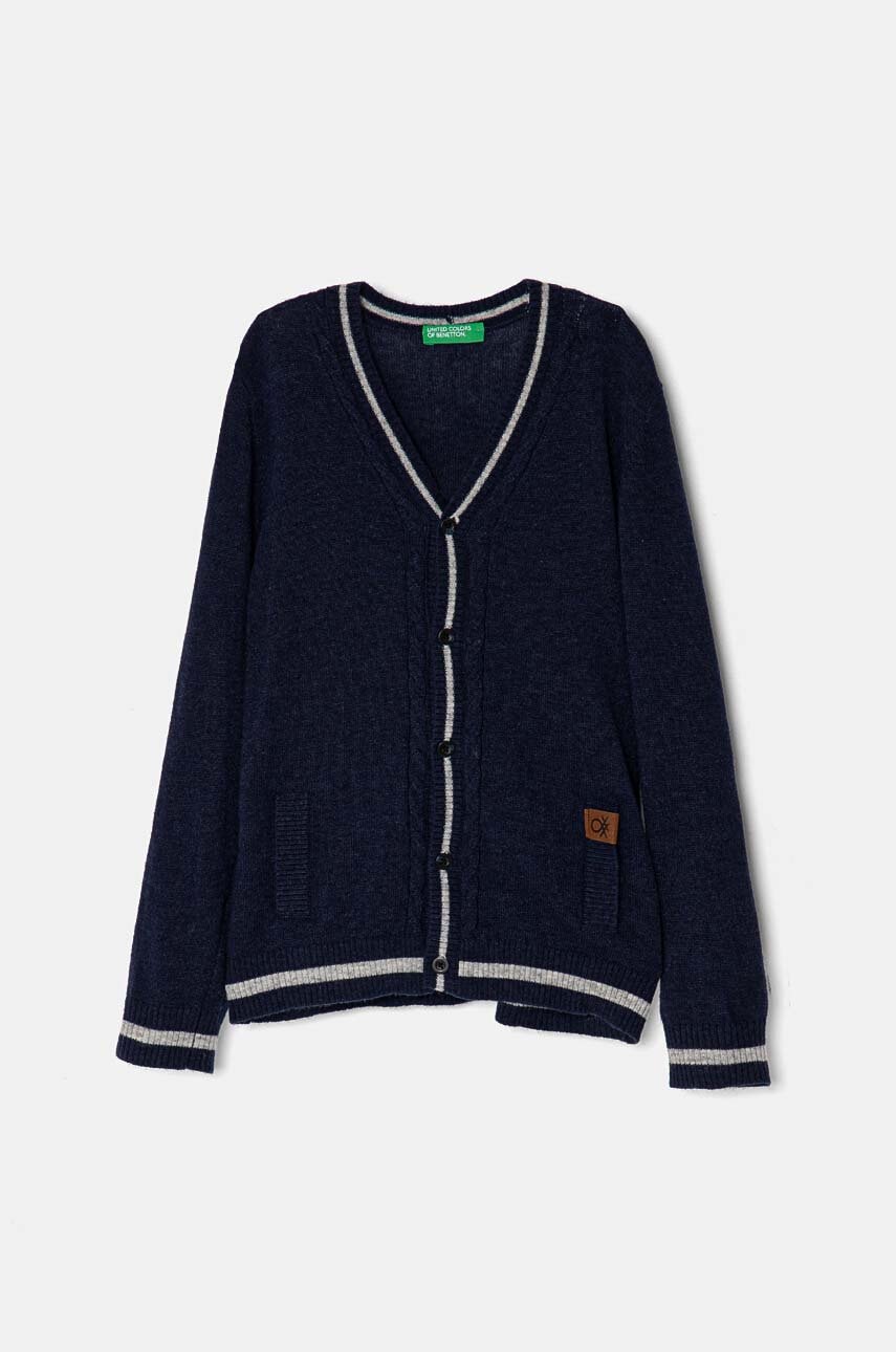 United Colors of Benetton cardigan cu amestec de lână pentru copii culoarea albastru marin, light, 1LQZH600D