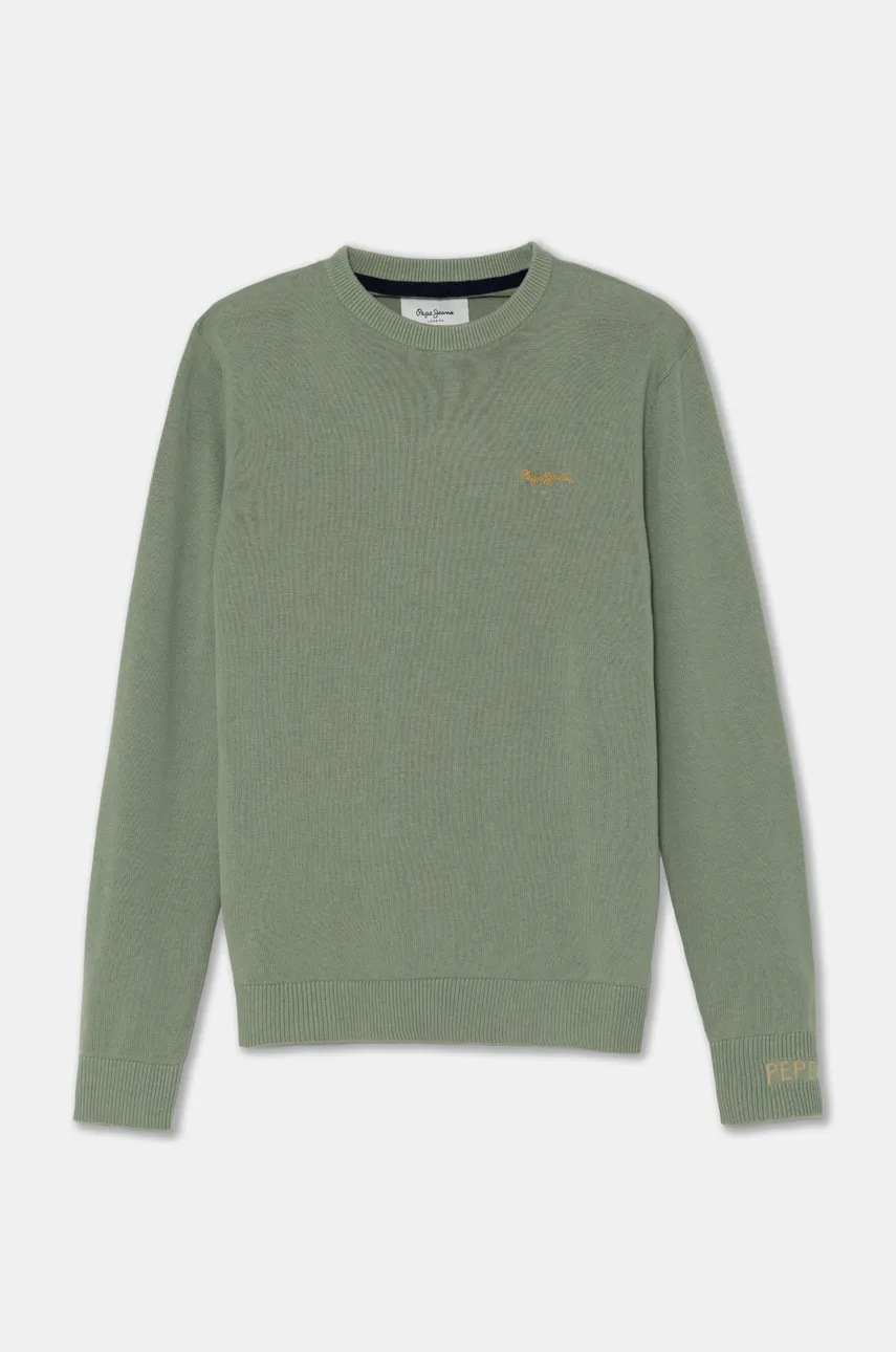 

Детски памучен пуловер Pepe Jeans TOTTENHAM CREW в зелено от лека материя PB701224, Зелен