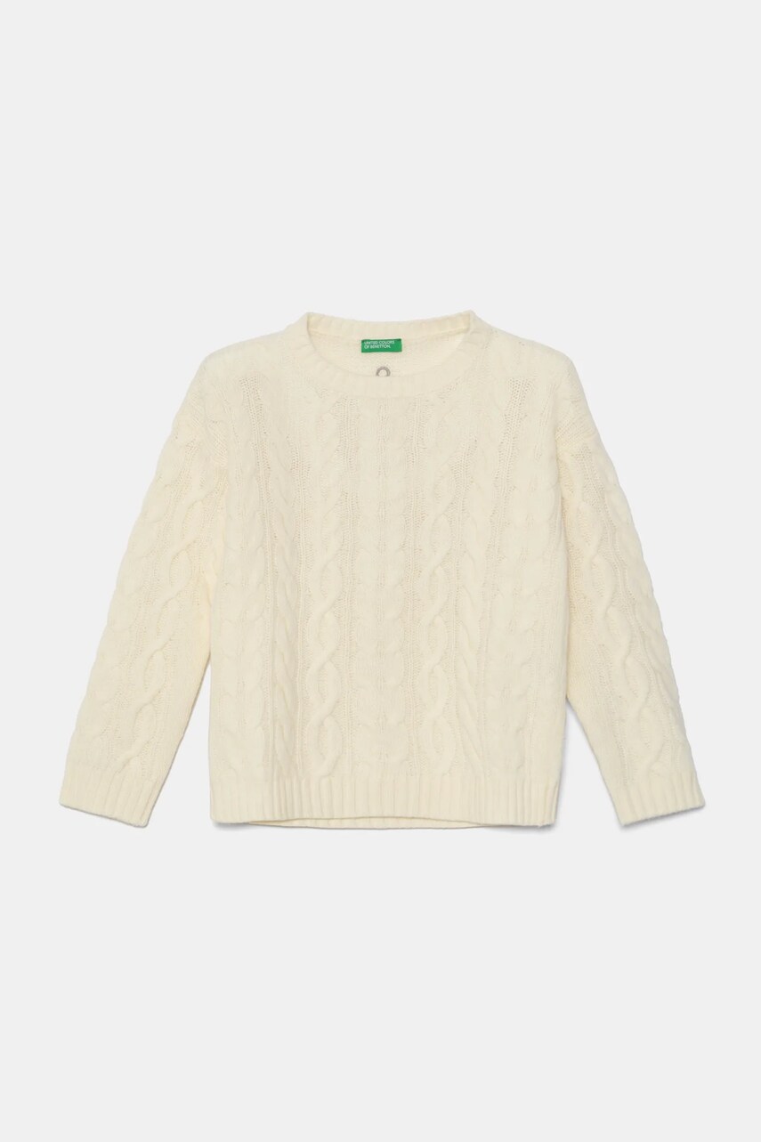 United Colors of Benetton pulover de lana pentru copii culoarea bej, 1344C107G