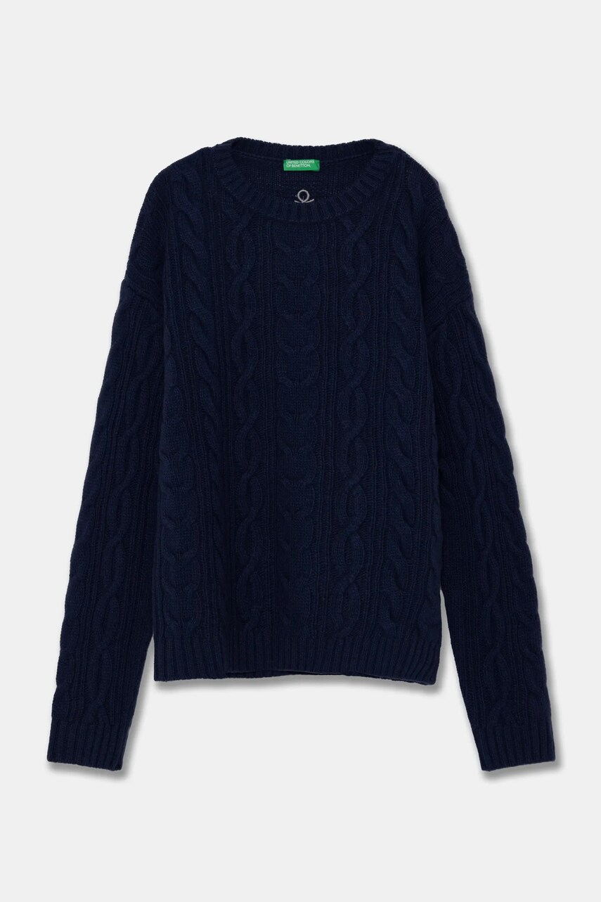 United Colors of Benetton pulover de lana pentru copii culoarea albastru marin, 1344C107G