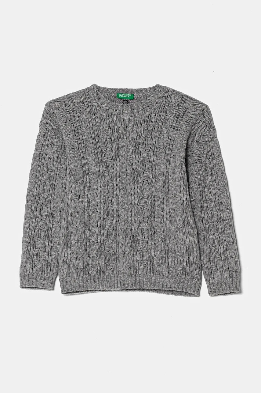 United Colors of Benetton pulover de lana pentru copii culoarea gri, 1344G100R