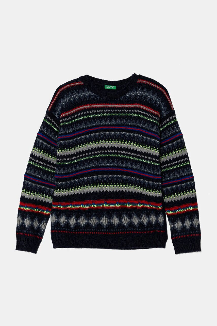 United Colors of Benetton pulover pentru copii din amestec de lana culoarea albastru marin, 1076Q107J