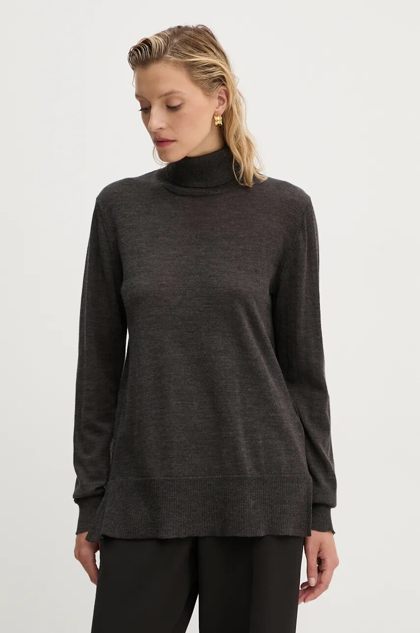 Bruuns Bazaar pulover de lana CharleneBBRoll Neck knit femei, culoarea maro, light, cu guler, BBW4181 Bruuns Bazaar pulover de lana CharleneBBRoll Neck knit femei, culoarea maro, light, cu guler, BBW4181