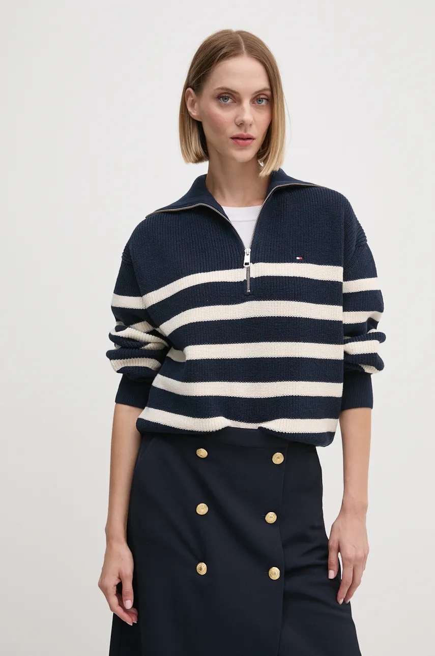 

Памучен пуловер Tommy Hilfiger в тъмносиньо с поло WW0WW42141, Тъмносин