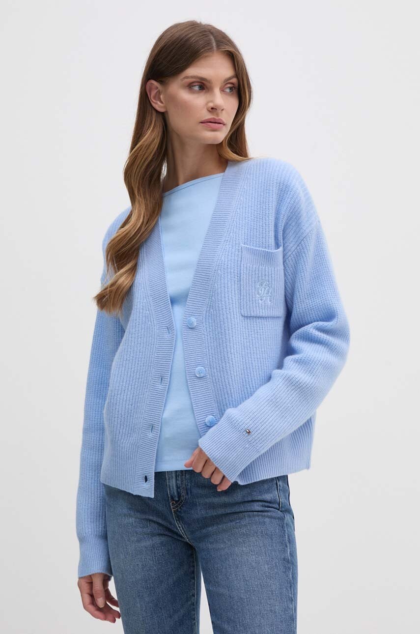 

Вълнена жилетка Tommy Hilfiger в синьо от лека материя WW0WW42145, Син