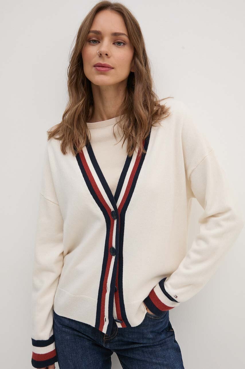 

Вълнена жилетка Tommy Hilfiger в бежово от лека материя WW0WW42151, Бежов