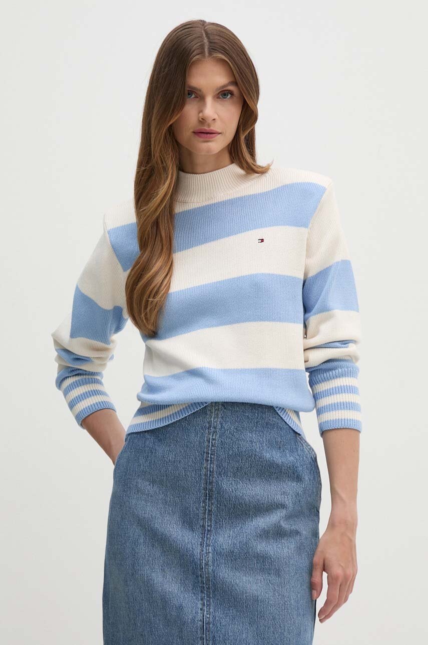 

Памучен пуловер Tommy Hilfiger в синьо с ниско поло WW0WW42155, Син