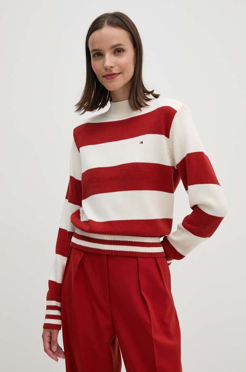 

Памучен пуловер Tommy Hilfiger в бордо с ниско поло WW0WW42155