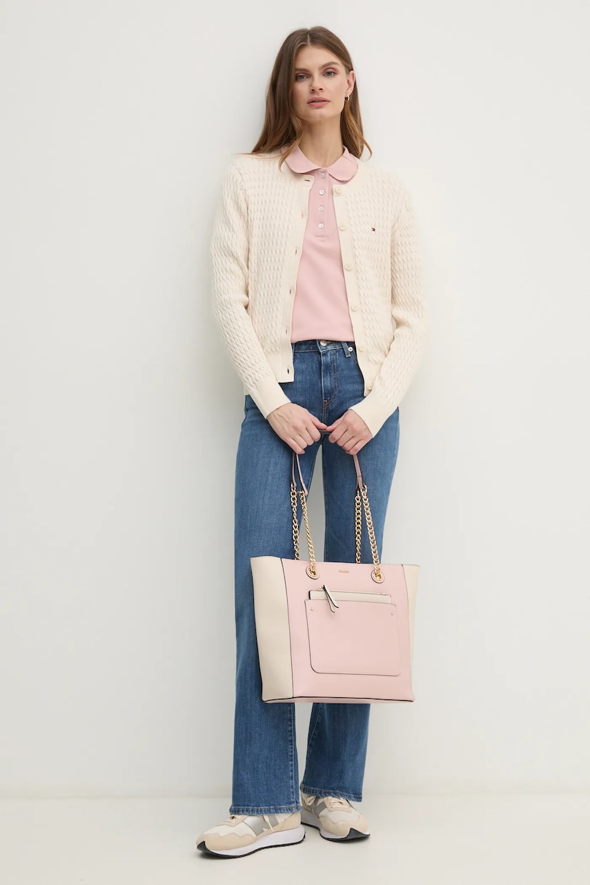 Хлопковый кардиган Tommy Hilfiger цвет бежевый лёгкий WW0WW43329 Хлопковый кардиган Tommy Hilfiger цвет бежевый лёгкий WW0WW43329