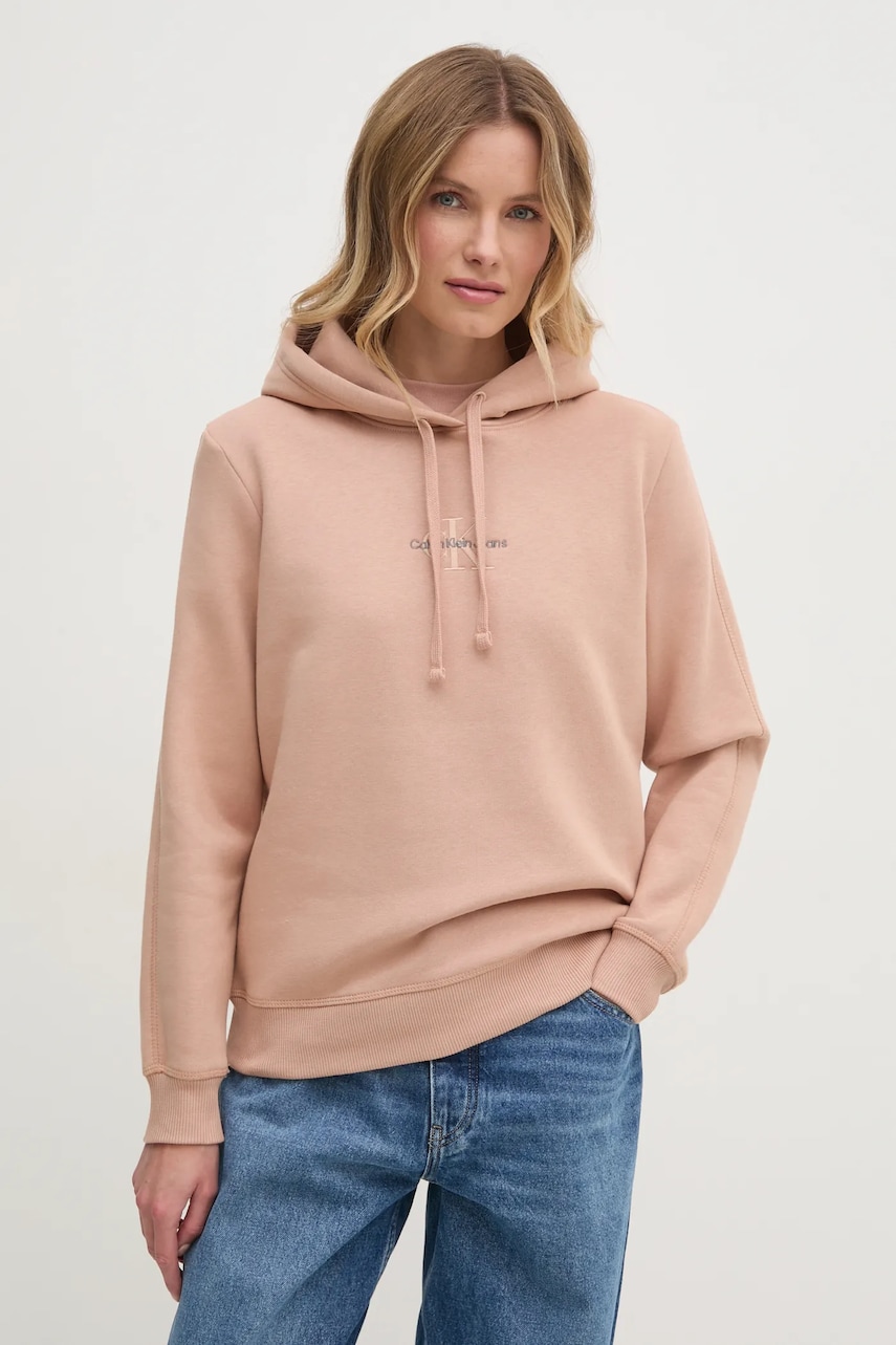 Levně Mikina Calvin Klein Jeans dámská, černá barva, s kapucí, s aplikací, J20J223536