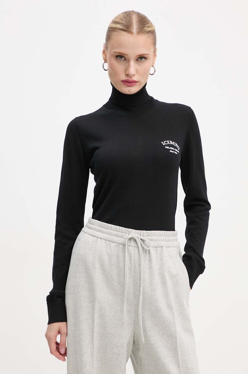Μάλλινο πουλόβερ Iceberg γυναικείο, χρώμα: μαύρο, A008 9000 φωτογραφία