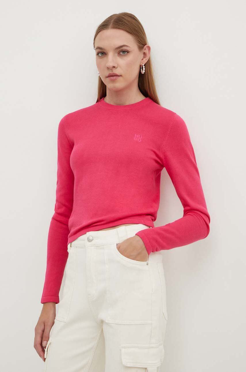 HUGO pulover de bumbac culoarea roz, light, 50514296