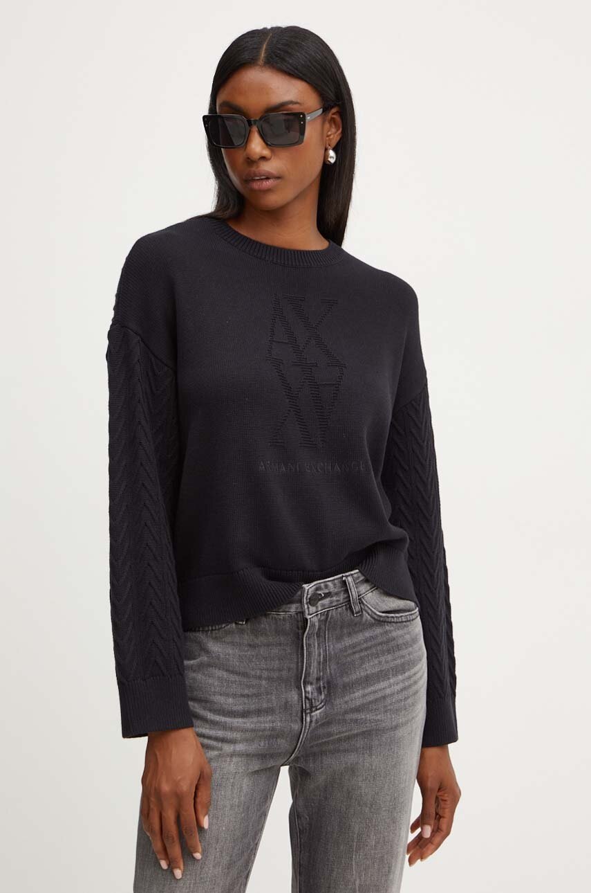 

Памучен пуловер Armani Exchange в черно 6DYM1C YMZ1Z, Черен