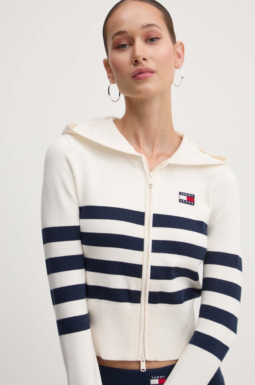 Tommy Jeans cardigan femei, culoarea bej, light, DW0DW18524 Tommy Jeans cardigan femei, culoarea bej, light, DW0DW18524