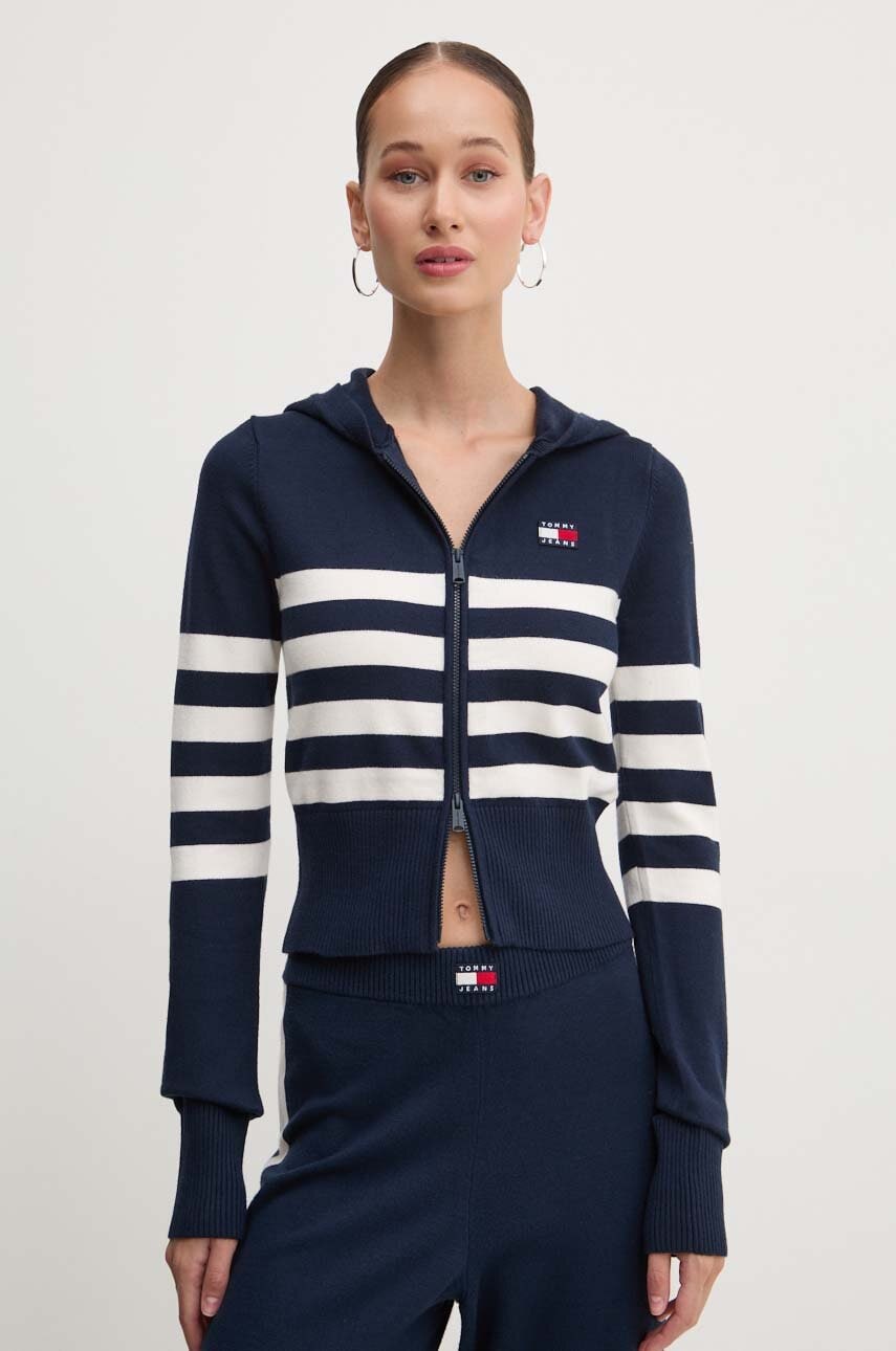 Tommy Jeans cardigan femei, culoarea albastru marin, light, DW0DW18524 Tommy Jeans cardigan femei, culoarea albastru marin, light, DW0DW18524