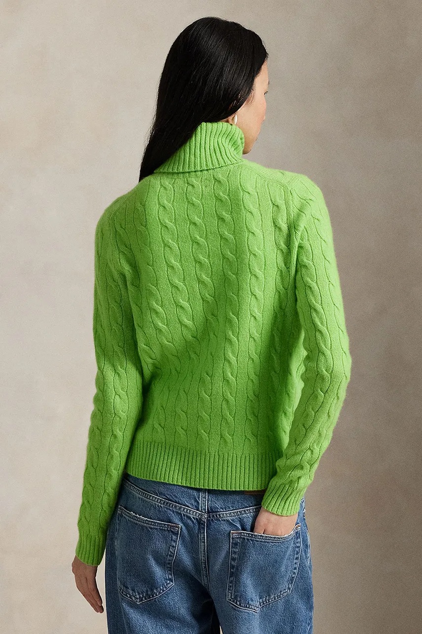 Шерстяной свитер Polo Ralph Lauren цвет бежевый лёгкий с гольфом 211888686