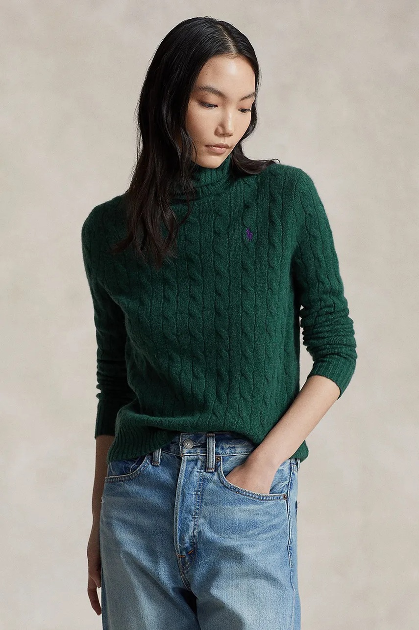 Levně Vlněný svetr Polo Ralph Lauren dámský, béžová barva, s golfem, 211888686