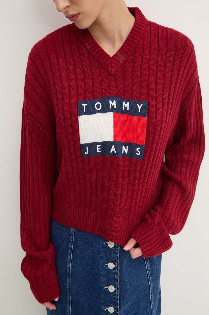 Tommy Jeans pulover femei, culoarea bordo, light, DW0DW18528