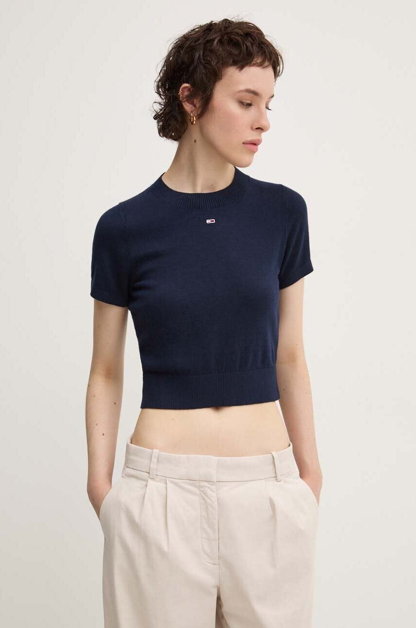 Tommy Jeans pulover femei, culoarea albastru marin, light, cu turtleneck, DW0DW18530