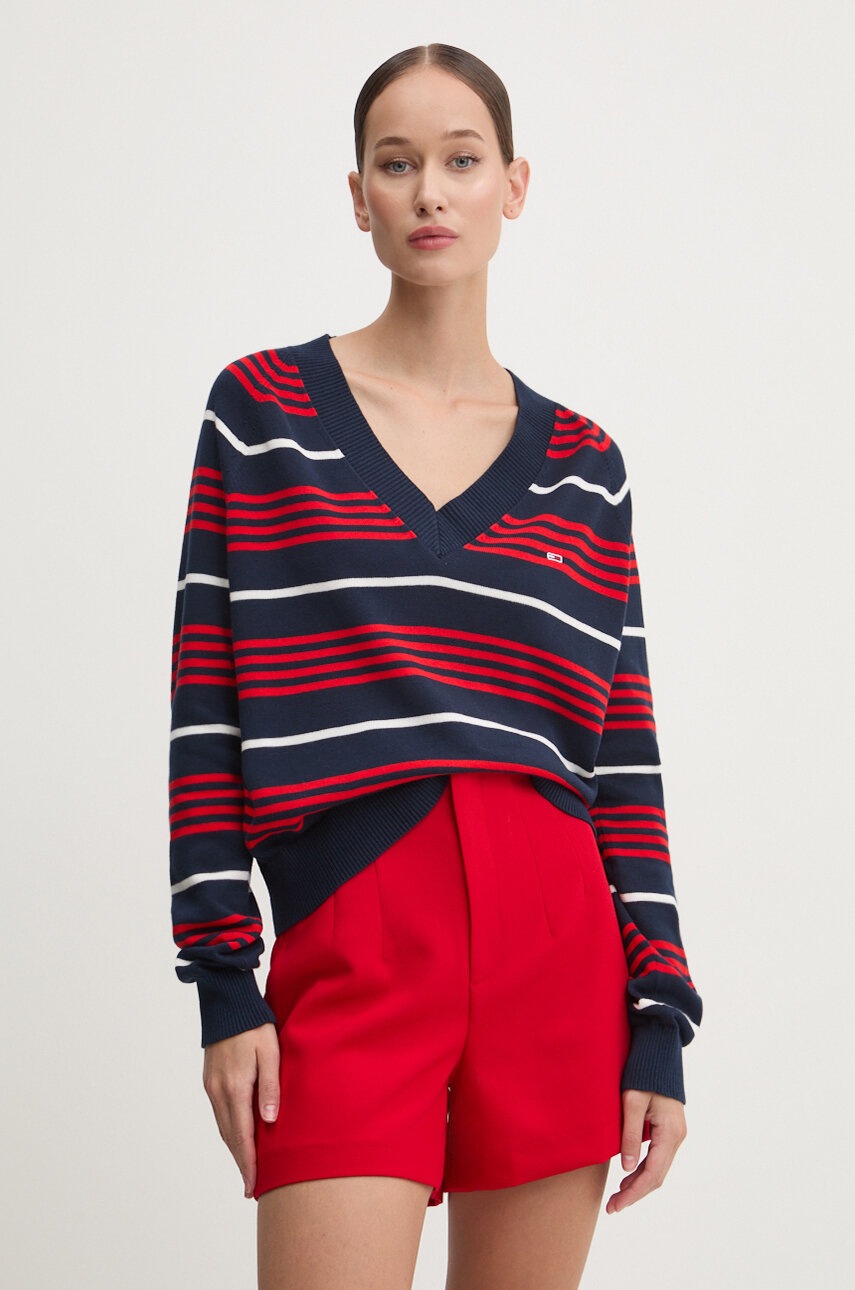 

Памучен пуловер Tommy Jeans в тъмносиньо от лека материя DW0DW18652, Тъмносин