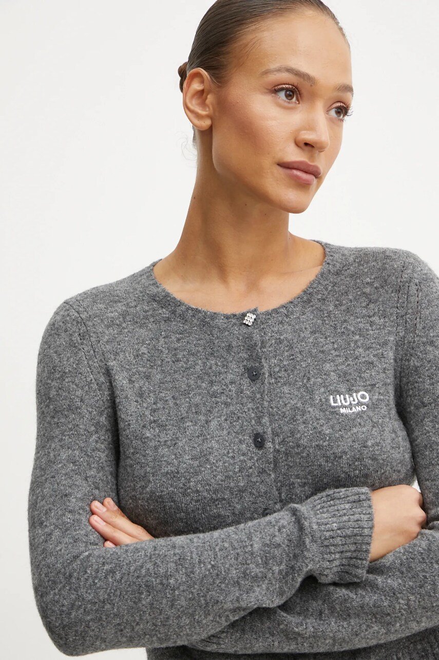 

Вълнена жилетка Liu Jo в сиво от лека материя WF4364 MA49P, Сив