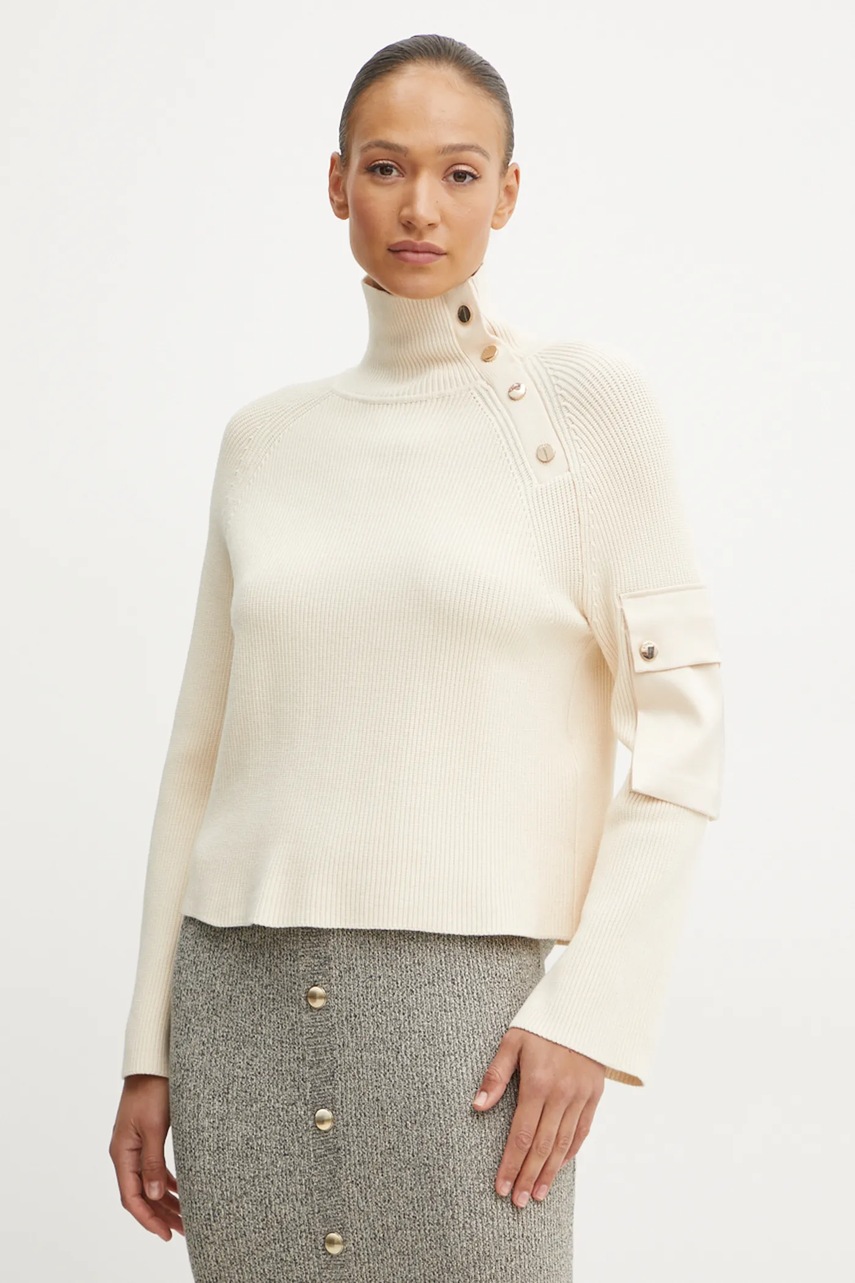 

Пуловер Liu Jo дамски в бежово от лека материя с поло WF4475 MS99E, Бежов