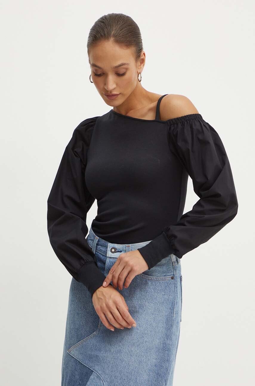 Karl Lagerfeld bluza femei, culoarea negru, neted, 245W1811