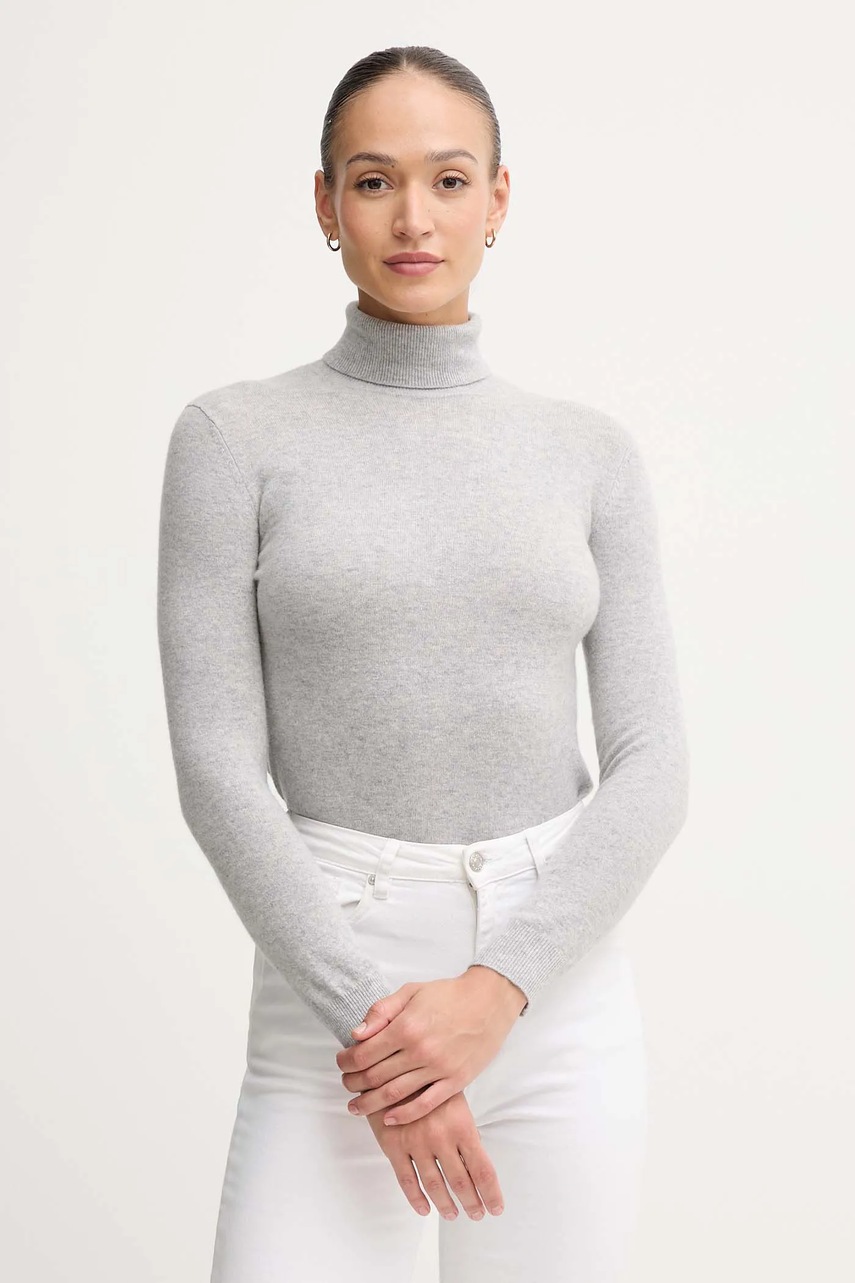 United Colors of Benetton pulover de lână culoarea gri, cu guler, 1002D2348