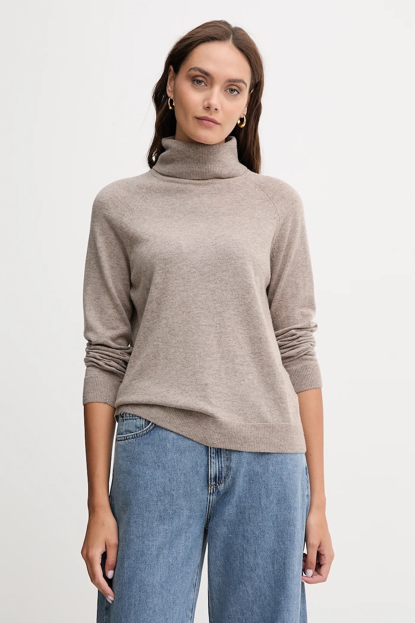 United Colors of Benetton pulover din amestec de lână culoarea maro, light, cu guler, 1035D2551