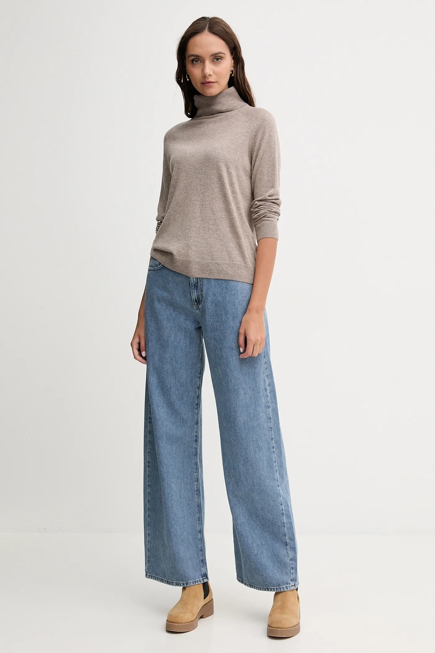 Свитер с добавлением шерсти United Colors of Benetton цвет коричневый лёгкий с гольфом 1035D2551