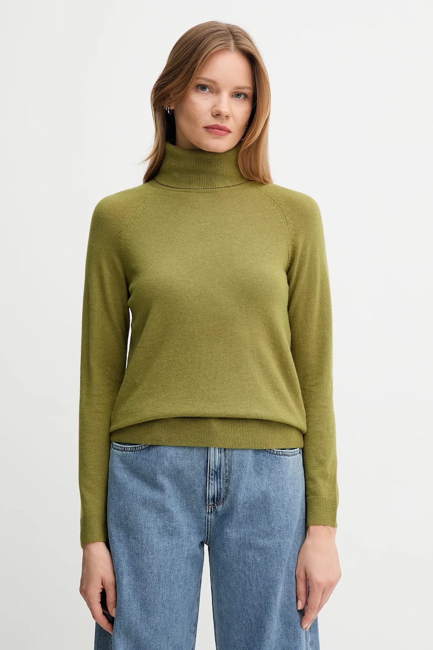 United Colors of Benetton pulover din amestec de lână culoarea verde, light, cu guler, 1035D2551
