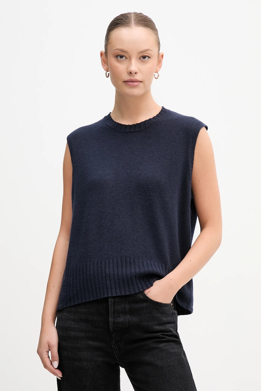 United Colors of Benetton vestă din amestec de lână culoarea bej, light, 126WD10BA