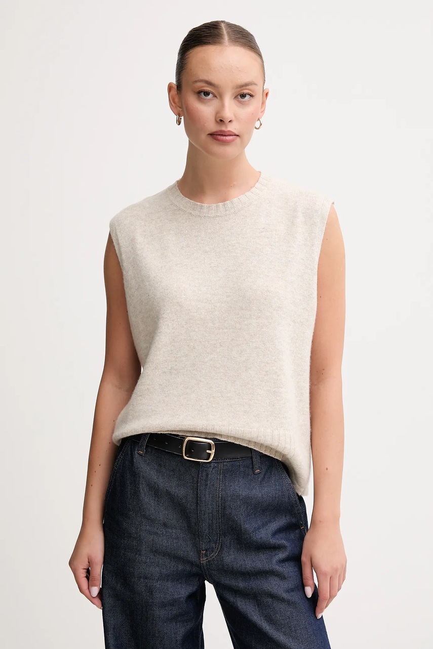 United Colors of Benetton vestă din amestec de lână culoarea bej, light, 126WD10BA