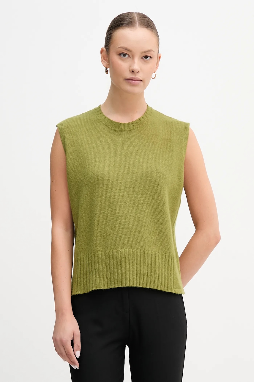 United Colors of Benetton vestă din amestec de lână culoarea bej, light, 126WD10BA