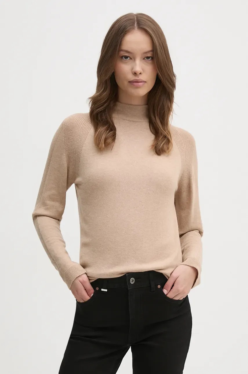 United Colors of Benetton pulover din amestec de lana femei, culoarea bej, light, cu turtleneck, 1035D203B