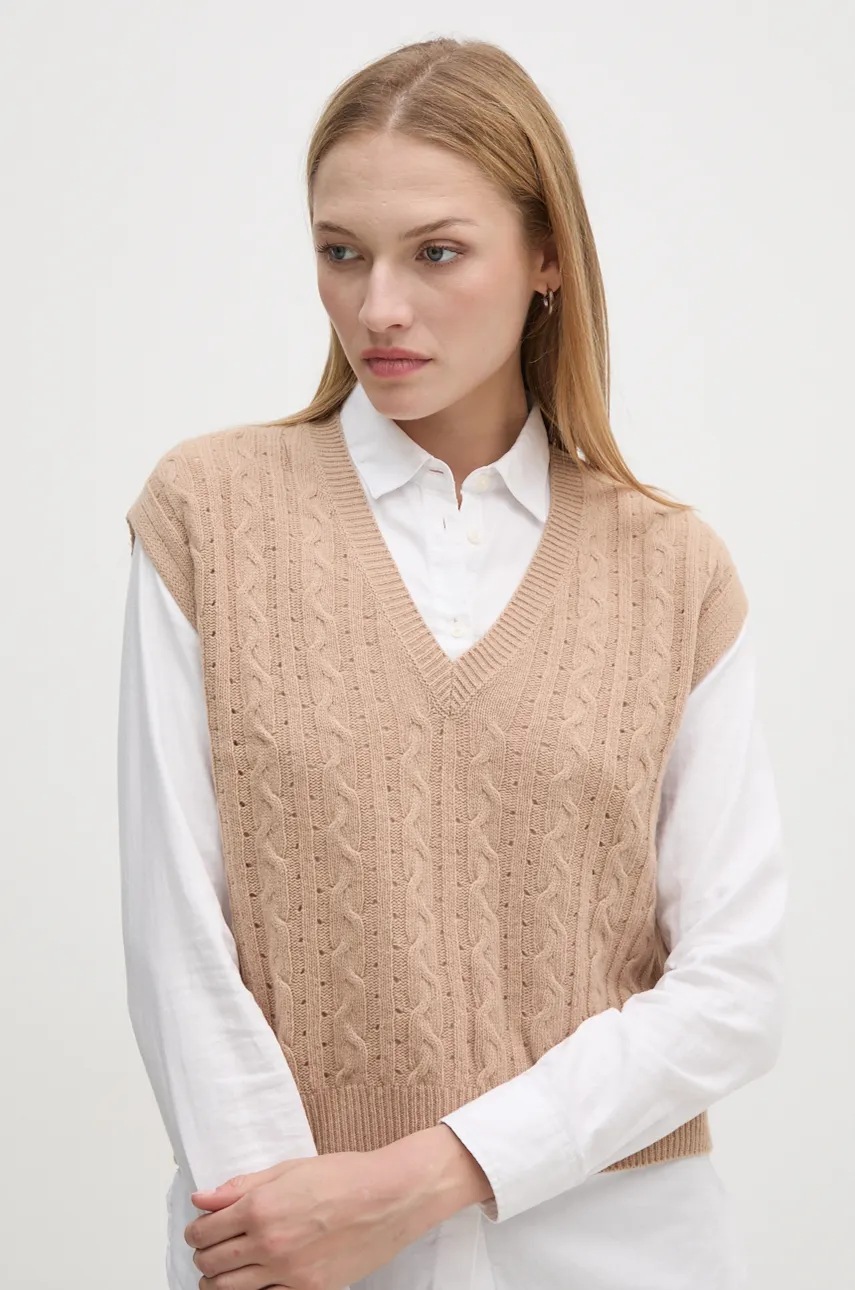 

Вълнен елек United Colors of Benetton в бежово от лека материя 1244D4023, Бежов